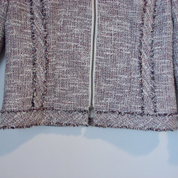 Banana Republic Tweed Linen Blend Jacket Blazer Fringe Collarless Size 4 - Picture 4 of 16
